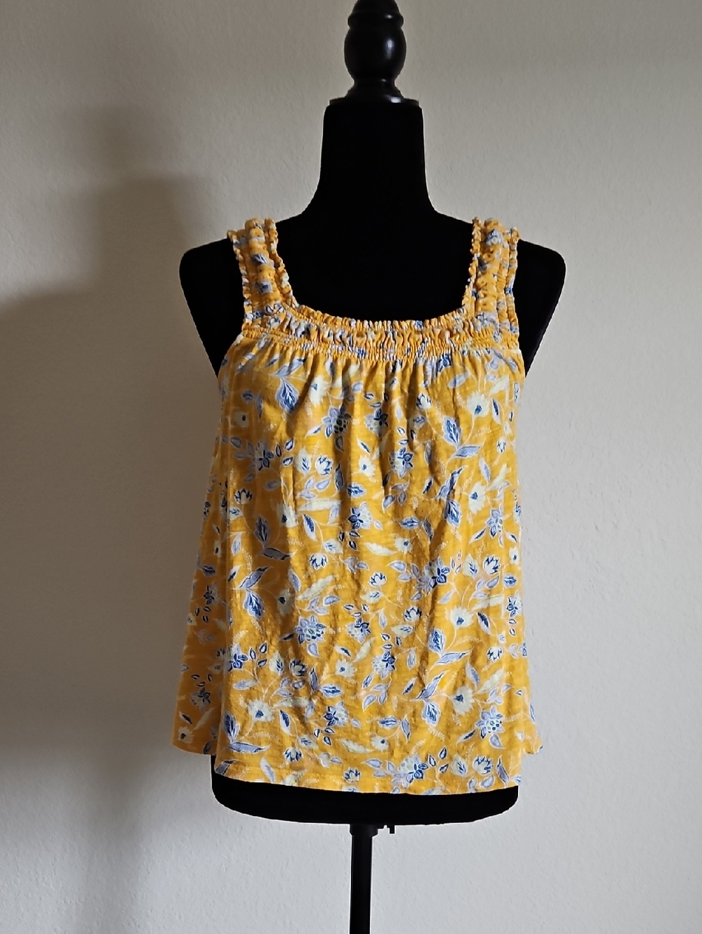 LOFT Yellow Floral Smocked Camisole Tank